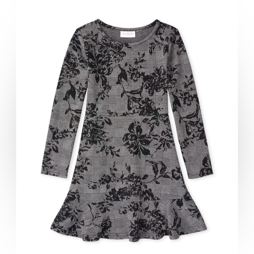Children’s Place NWT Girls Floral Ruffle Dress - Black. Size XL.
